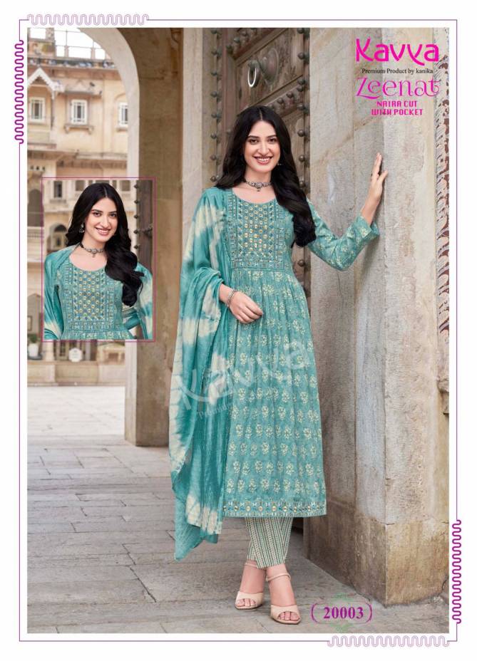 Zeenat Vol 20 By Kavya Foil Printed Naira Cut Kurti With Bottom Dupatta Wholesale Market In Surat
